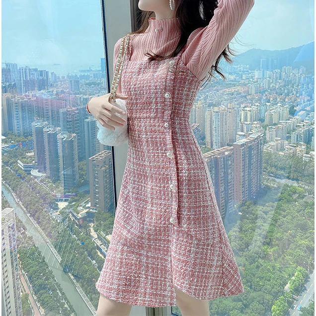 

Женские осенне-зимние костюмы, новинка 2023, женские облегающие трикотажные топы с длинным рукавом и асимметричное повседневное клетчатое пл...