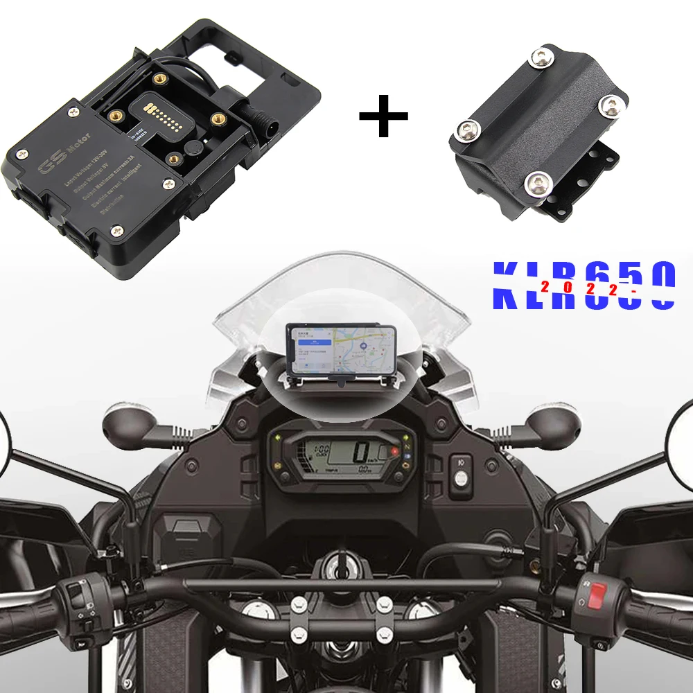 

New Motorcycle Parts Front Phone Stand Holder Smartphone Phone GPS Navigaton Plate Bracket 2022 + For Kawasaki KLR650 klr 650
