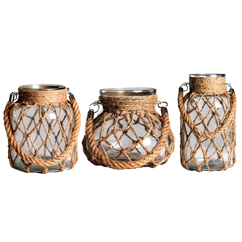 

Hydroponics Braided Rope Glass Transparent Vintage Vase Home Decor Glass Transparent Vase Hemp Rope Floral Display