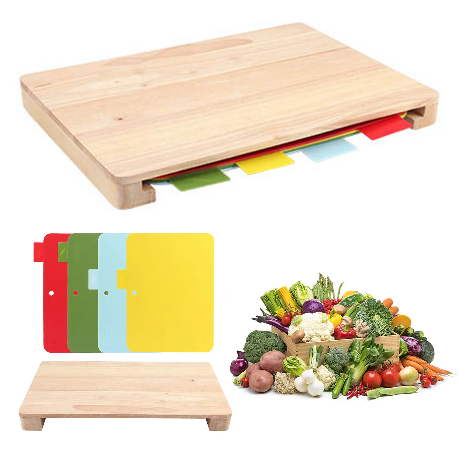 

Wood Cutting Board 4 Color-Coded Flexible Cutting Mats With Food Icons Set Non-Slip BPA Free Chopping Board Mats For Kitchen