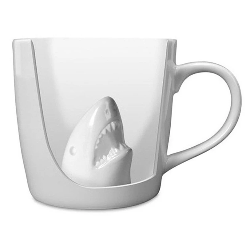 

New ceramic mug 3D personality spoof of shark attack coffee cups features pure white office home breakfast milk juice mug