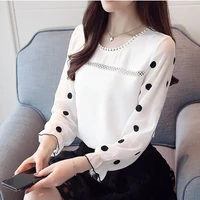 fashion chiffon lace hollow out polka dot blouses 2022 new womens clothing commute tops loose all match princess sleeve shirt