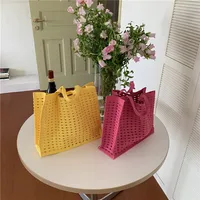 Large Capacity Hollow Out Crochet Tote Bag Luxury Designer Women's Beach Shopping Bag Woven Openwork Handmade Handbag Female