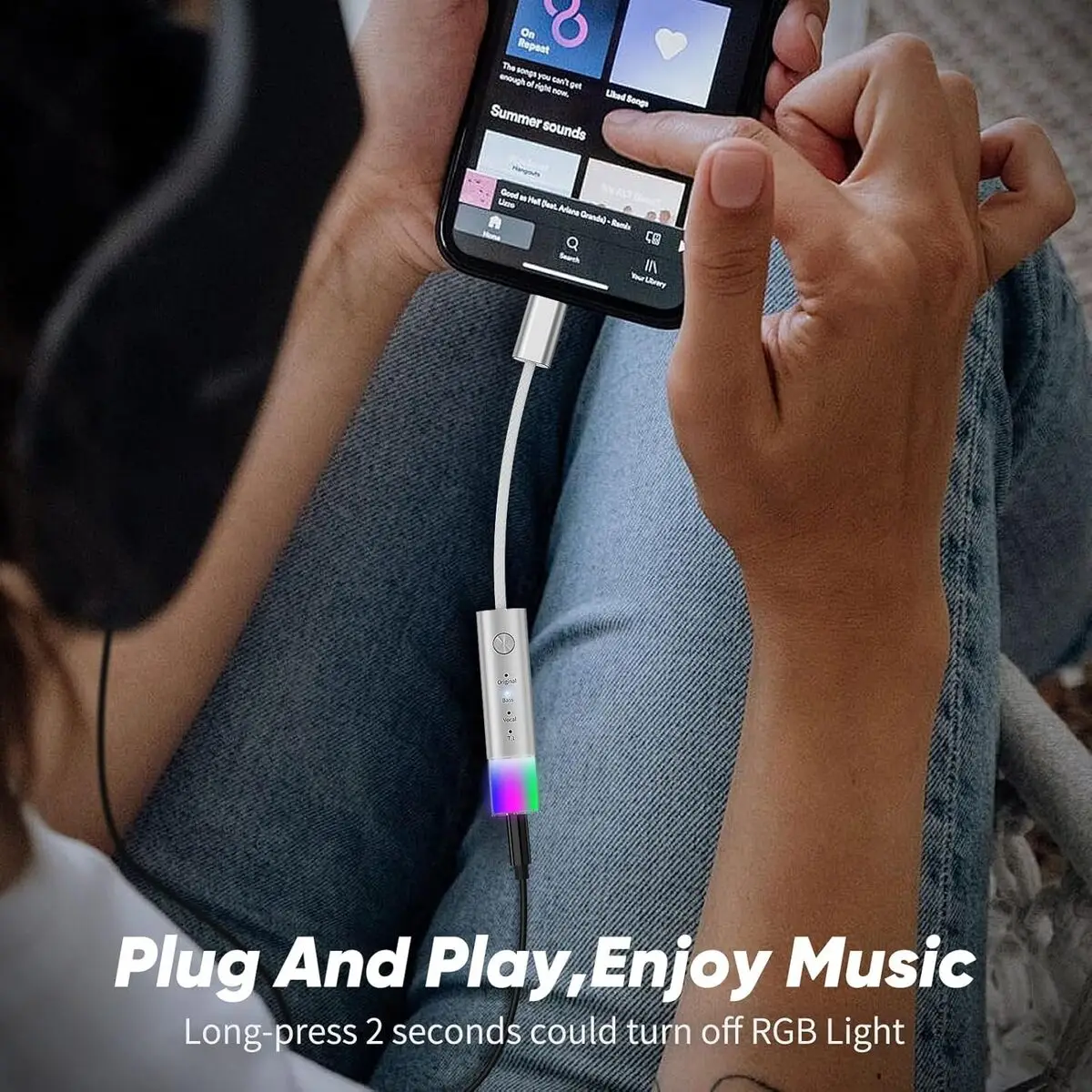 Фото Усилитель для наушников USB C на 3,5 мм, Hi-Fi ЦАП, аудиоадаптер с басовым вокалом 7,1, ключ объемного звука для iPhone 17/16/15 Android №4