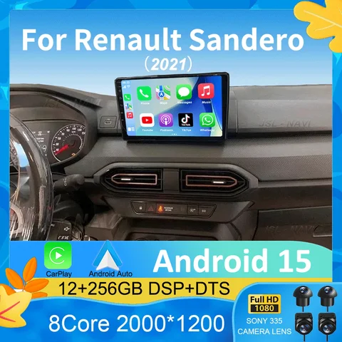 Для Renault Sandero 2021 автомобильный радио стерео мультимедийный видеоплеер навигация GPS CarPlay SWC 9 "IPS DSP WIFI BT Android 15 Auto