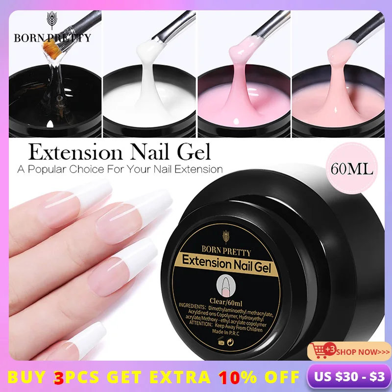 

BORN PRETTY 4/3/2 Box 60ml Extension Nail Gel Polish for Manicure Extend Nude Pink White Clear Hard Gel Construction Gel Polish