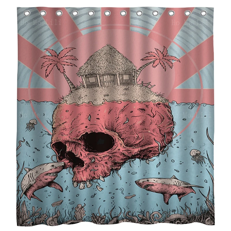 

Pop Surrealism Skull Art Island Conqueror Owl Rabbits Animals Scrawl Fabric Shower Curtain By Ho Me Lili For Bathroom Decor
