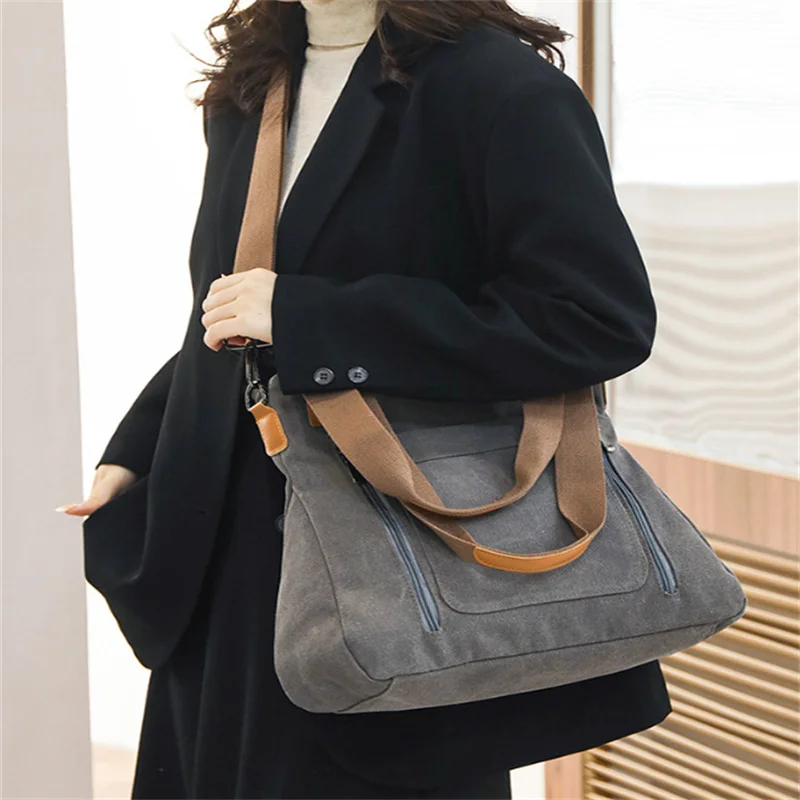 Fashion Luggage &Bags Women's Handbags Shoulder Korean Version Simple Large Capacity Casual Canvas Tote File Storage Crossbody