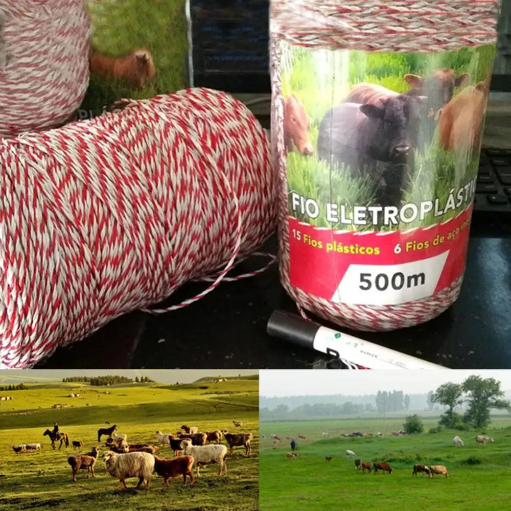 

500m Electric Fence Poly Wire Ultra Low Resistance Hot Poly Rope 2mm Red White Polywire With Steel For Farm Horse Sheep Fencing