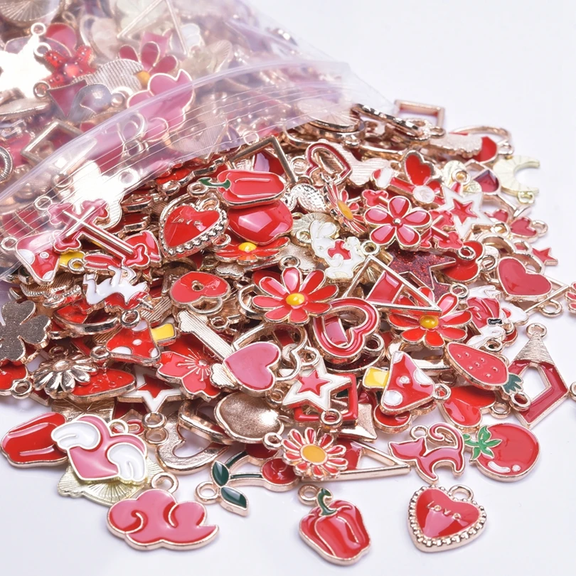 

10/20/30pcs/Lot Red Drop Oil Animal Fox Bunny Flamingo Charm For Jewelry Making Supplies Fruit Cherry Pendant DIY Accessories
