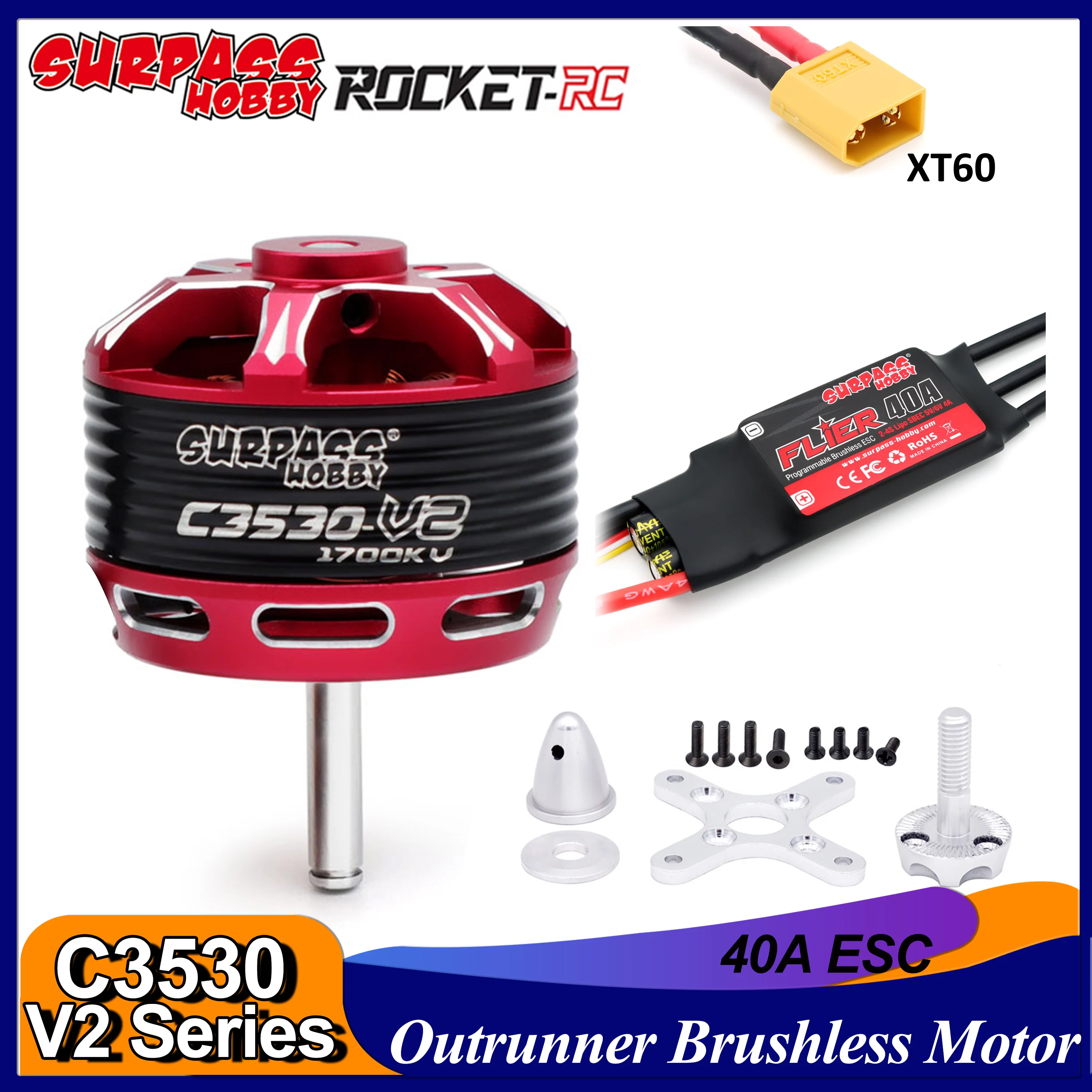 

Surpass Hobby C3530 3530 V2 Brushless Motor Outrunner with 40A ESC for RC Airplane Fixed-wing Glider Aircraft Multicopter Plane