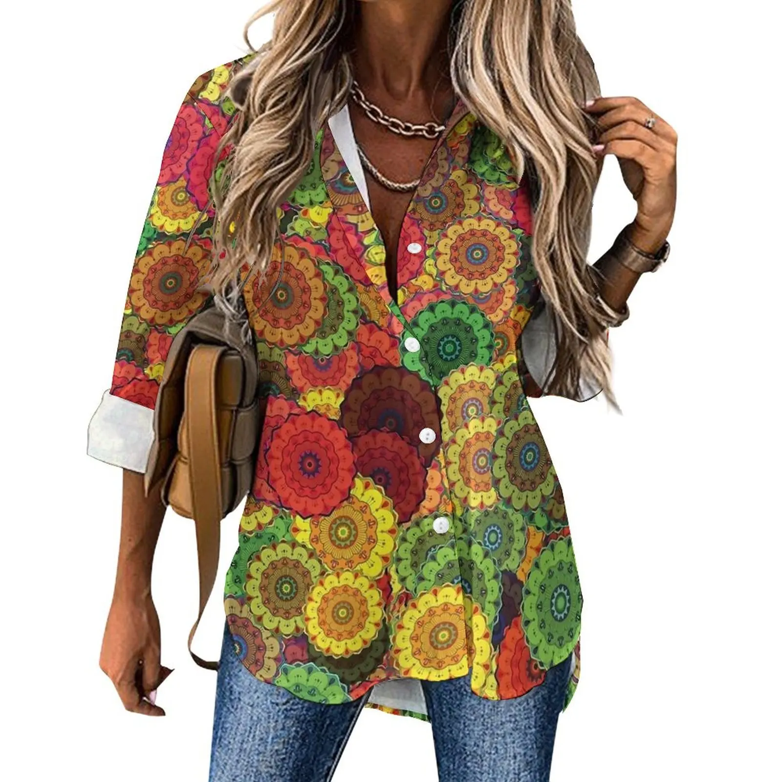 Винтажная повседневная блузка с цветочным принтом и длинными рукавами кавайные