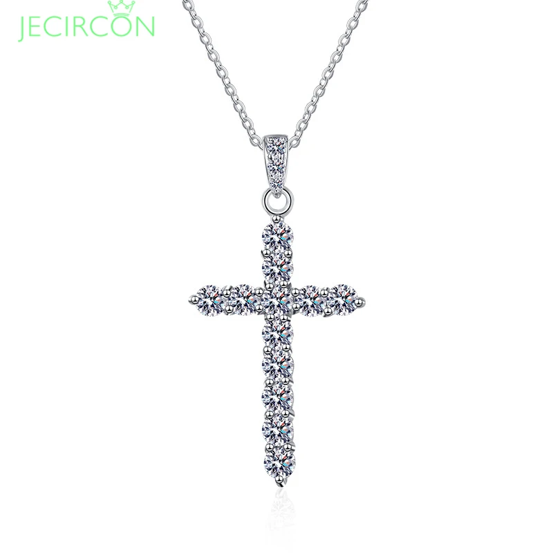 

JECIRCON 925 Sterling Silver Moissanite Necklace for Women 0.72/1.2ct D Color Fashion All-match Cross Imitation Diamond Pendant