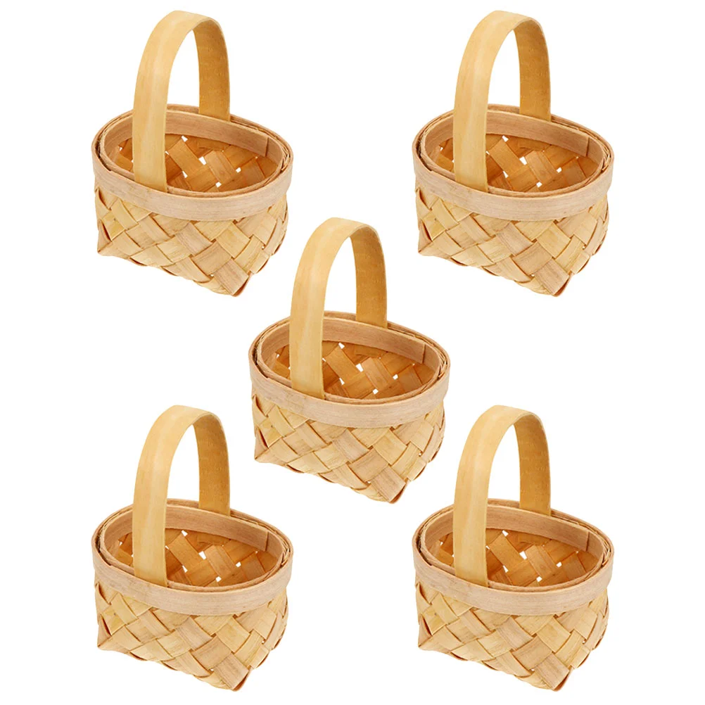 

5Pcs Mini Woven Baskets with Handle Party Favors Candy Gift Holder Container for Festive