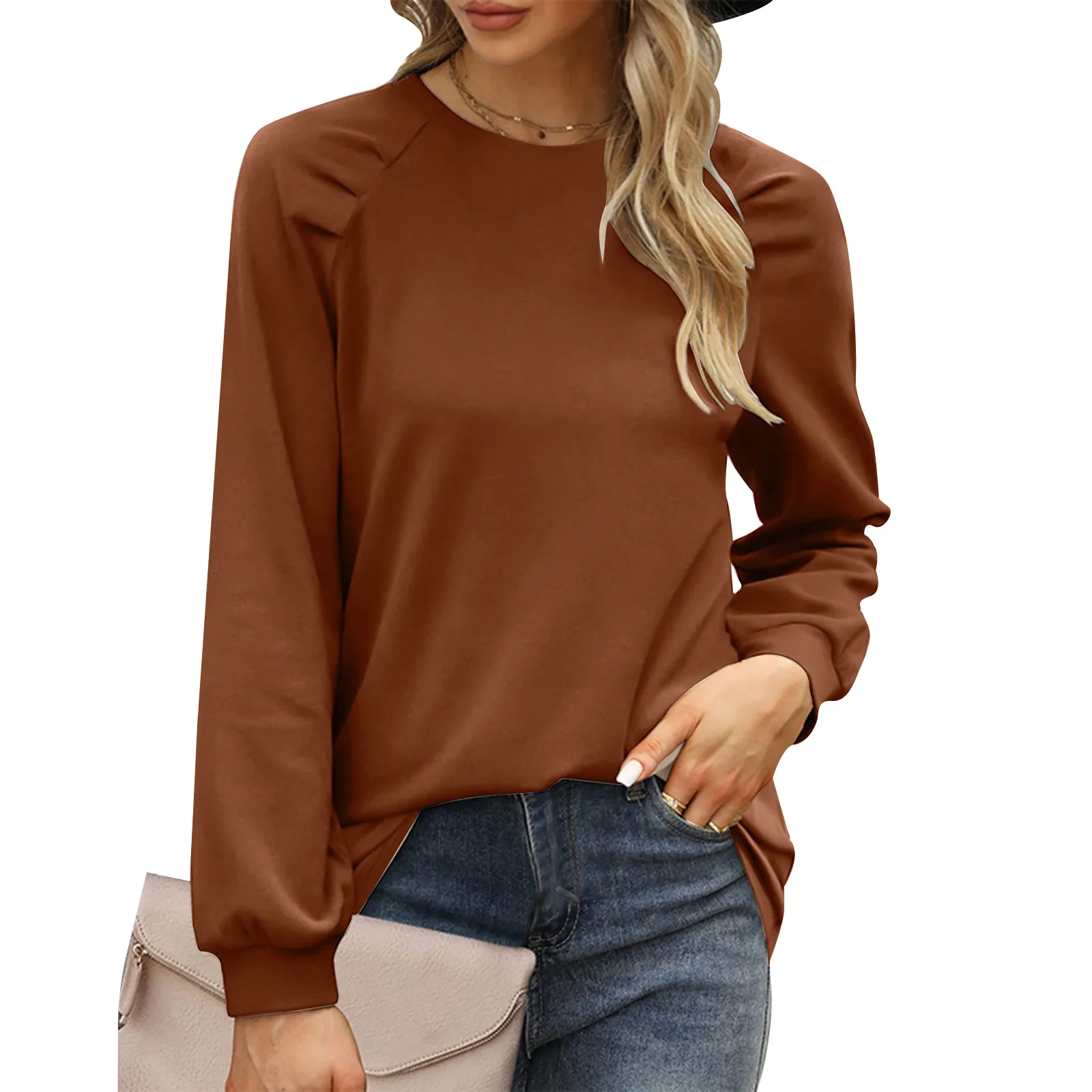 

Office Lady Workwear T-Shirts Elegant Solid Color Top Fashion Tees Autumn Winter Blouse Round Neck Top Women Simple Camisetas