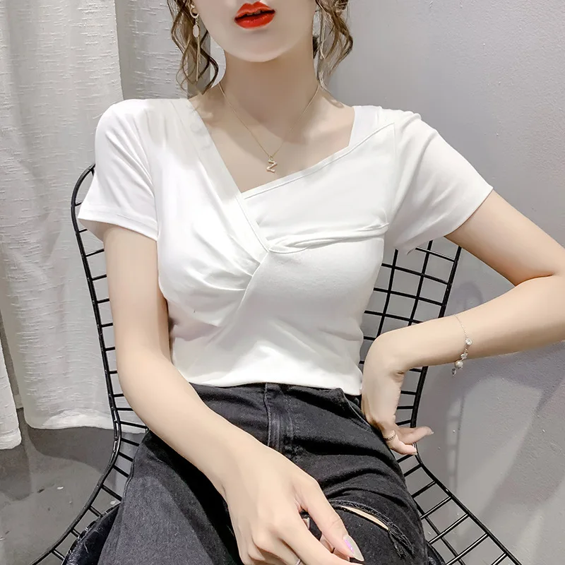 T-shirt Fashion Sequined Pocket Tee Shirt 2021 Female Tops Tee Korean   black