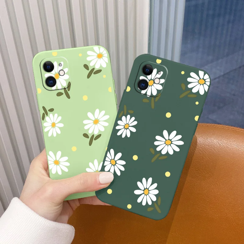

Daisy Liquid Silicone Case For iPhone 13 12 Pro Mini 11 Pro Max X XR XS MAX 8 7 6 6S Plus New Ultra Thin Soft Phone Cover Case