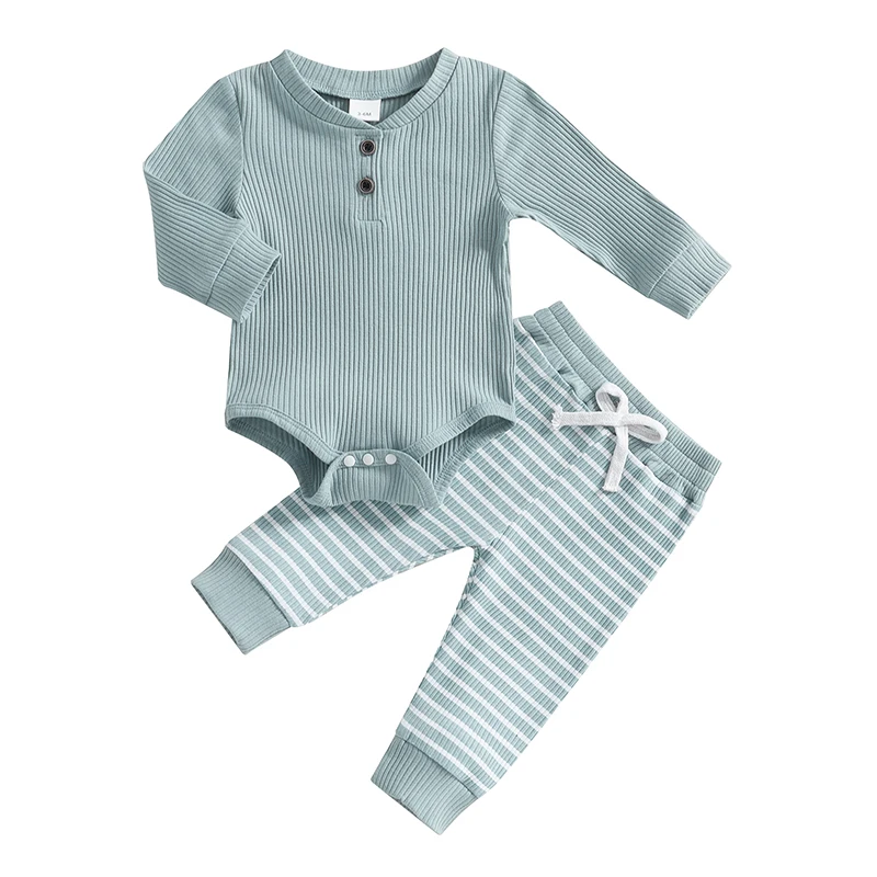 Осенняя одежда для маленьких мальчиков однотонный комбинезон в рубчик с