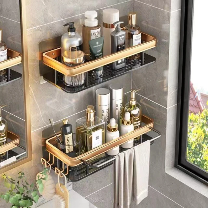 

Luxury Aluminum Bathroom Corner Shelf No Drill Bathroom Shelves Shower Shampoo Shelf with Towel Holder for Bathroom Accessories