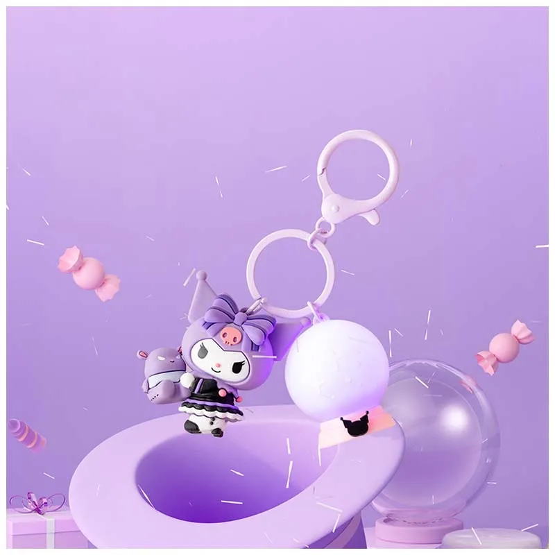

Sanrioed Cartoon Anime Figure Kuromi Model Key Chain Kawaii Cute LED Magic Ball Luminous Ornament Pendant Keychain Gift