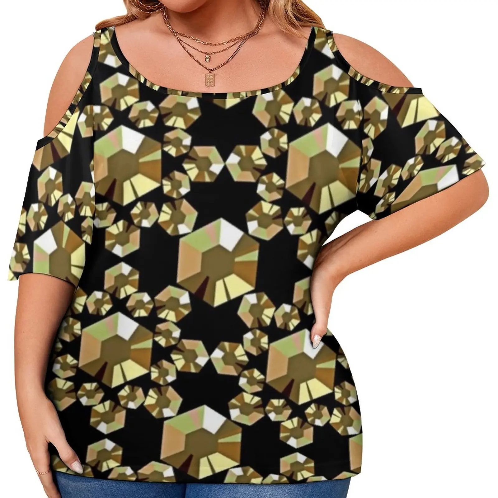 

Crystals Beads Print T-Shirt Sparkling Gold Trendy T Shirts Short Sleeve Casual Tshirt Summer Pattern Clothes Plus Size 4XL 5XL