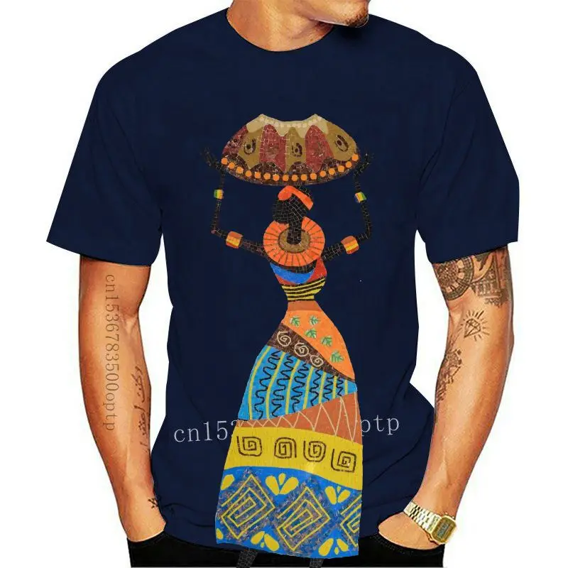 

Camiseta africana con estampado de logotipo Tribal para mujer, camisa con cuello redondo, barata, para hombre