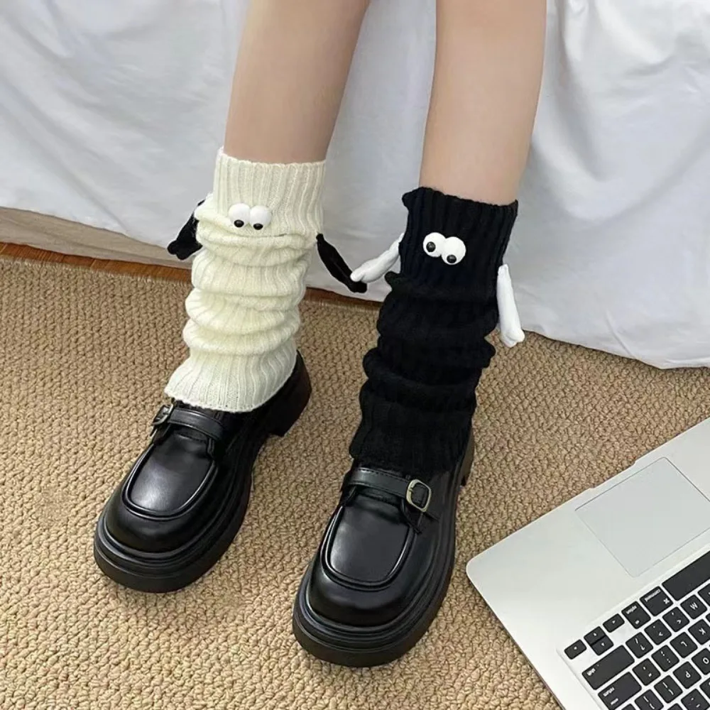 

Funny Leg Warmers Holding Hands Long Socks Knitted Winter Warm Stockings White Black Crochet Socks Boot Cuffs Cute Foot Cover