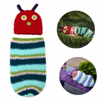 1 set cartoon infant accessories newborn photography props handmade crochet knitted elastic baby caterpillar sleeping bag