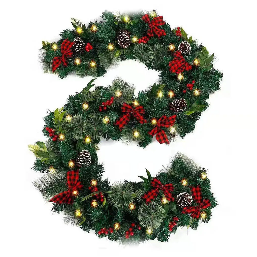 

Christmas Wreath 2 7M Xmas Door Garlands Home Decor with String Lights Farmhouse Decoration Flashing Pendent for Outdoor