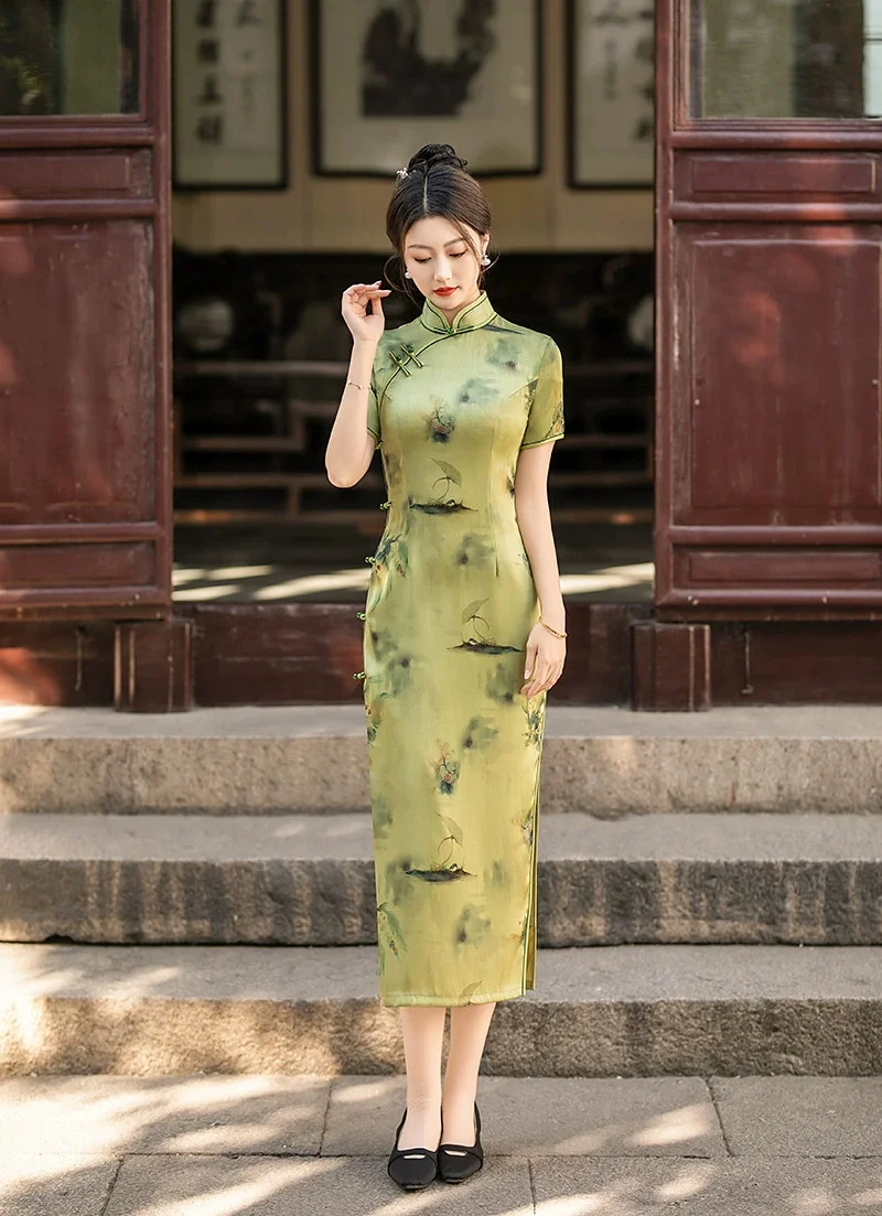 Улучшенное платье Cheongsam в китайском стиле в стиле ретро, облегающее платье Cheongsam с принтом весналето 2022, длинное стильное платье Qipao (art.: 3920cd3fa8cd0) - 3920cd3fa8cd0