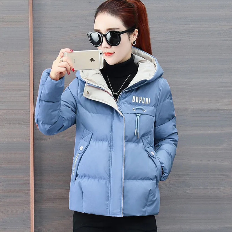 Female Fashion Winter Clothes Jacket Short Slim Thick Coat Hooded Down Cotton Parka Jacket Women Padded Parkas Warm Outerwear