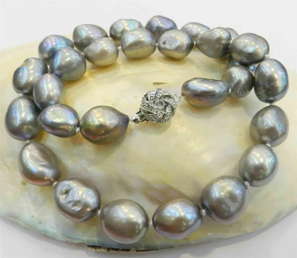 

Long 18" 10-11mm SILVER GRAY REAL BAROQUE CULTURED PEARL NECKLACE