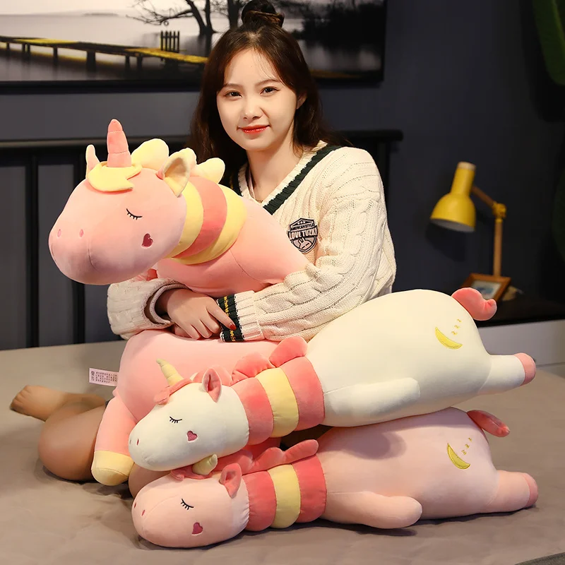 

70/100cm Kawaii Colored Unicorn Doll Plush Toy Cartoon Animal Stuffed Nap Pillow Cushion For Kids Birthday Christmas Gifts
