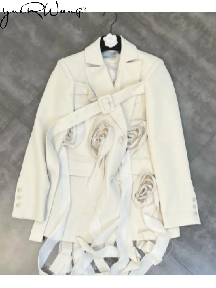

Женский блейзер yuerwang с объемными розовыми кисточками, декоративный костюм, пальто с одной пуговицей и длинным рукавом, модная свободная Длинная женская куртка, Топ 2023