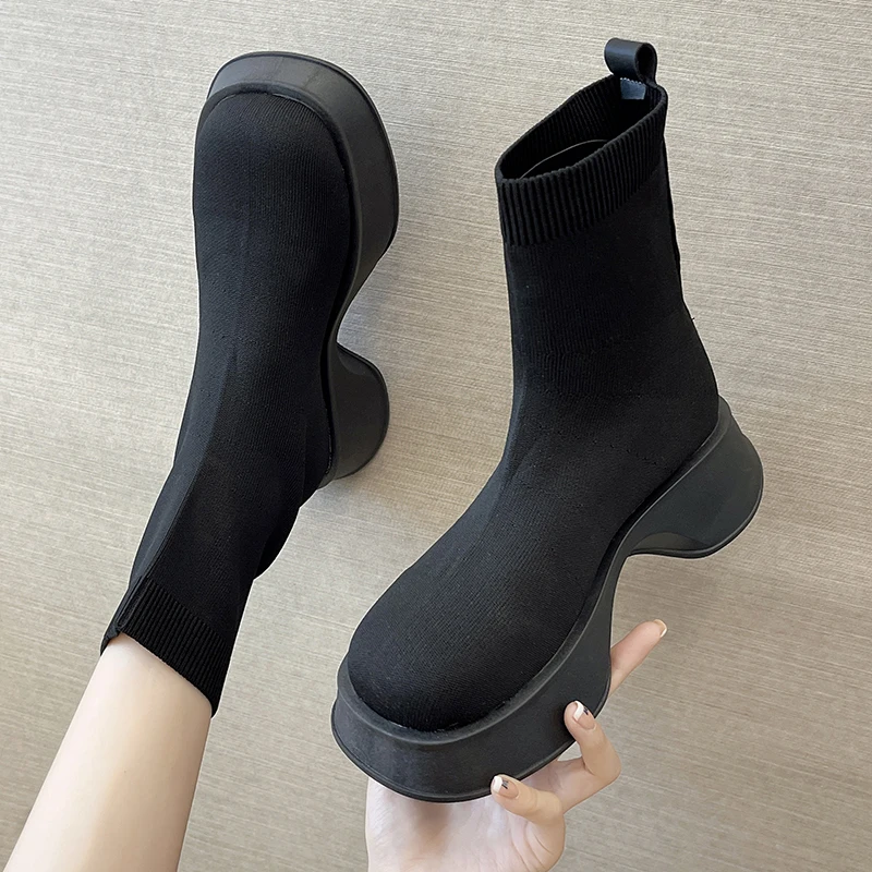 

Женские ботинки, Новинка осени 2022, обувь на плоской подошве, роскошная дизайнерская зимняя обувь с круглым носком, до середины икры, Модная э...