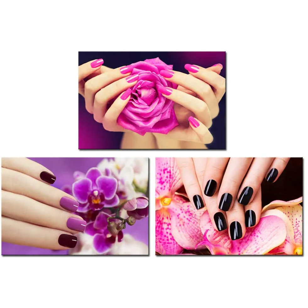 

3 Pcs Purple Black Nail Spa Beauty Salon Manicure Posters Pictures Canvas Wall Art Home Decor Paintings Living Room Decoration
