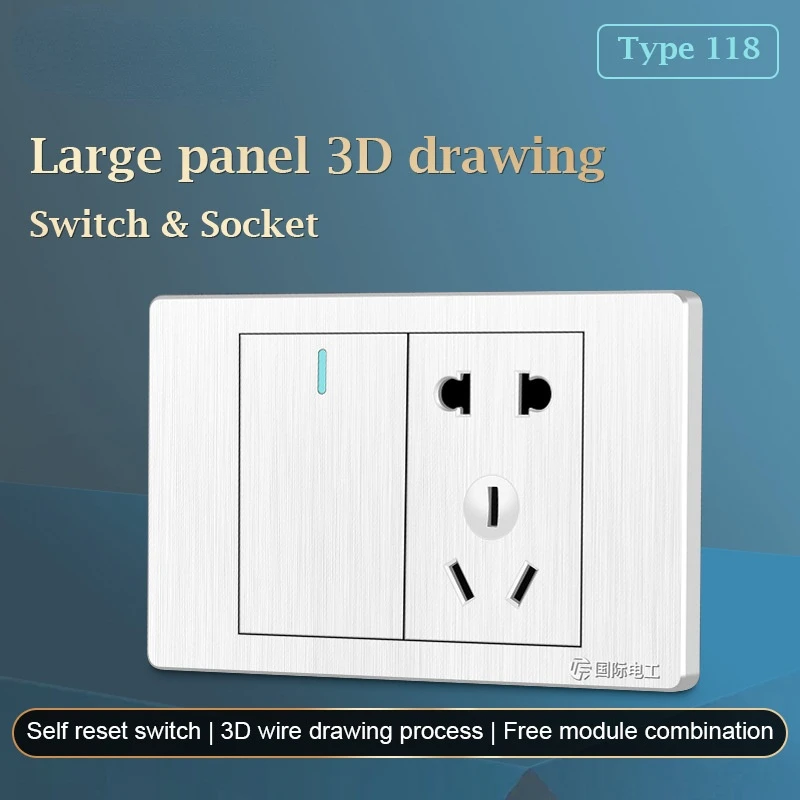 

Hot flat switch 118 type wire drawing white can be matched with various styles of five hole and ten hole 16A sockets