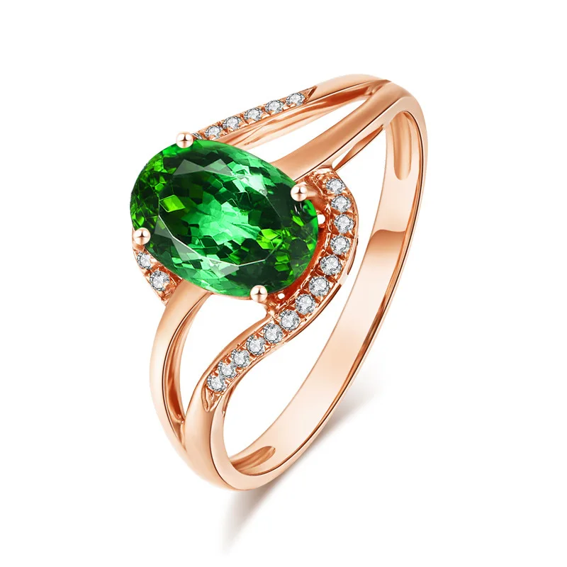 

New Temperament Rose Gold Simulation Green Tourmaline Emerald Gemstone Color Treasure Opening Ring Female Women Jewelry Rings
