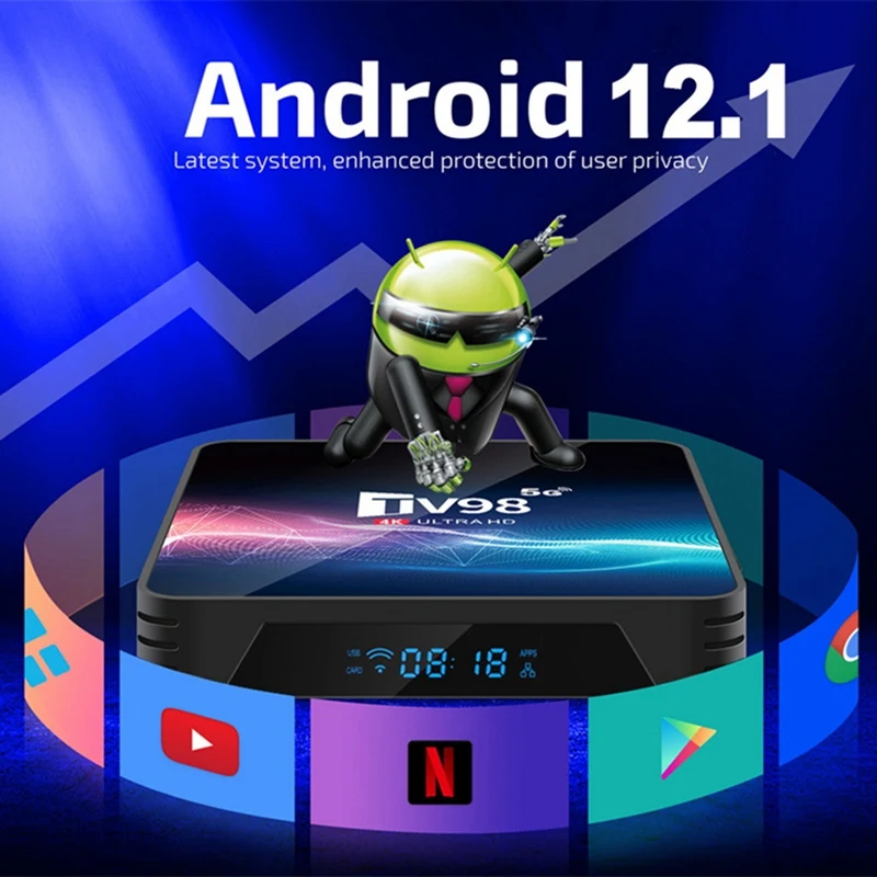 ТВ-приставка TV98 2G + 16G 2 4G & 5G Wifi Allwinner H313 4K x 2k Android 12 телеприставка медиаплеер