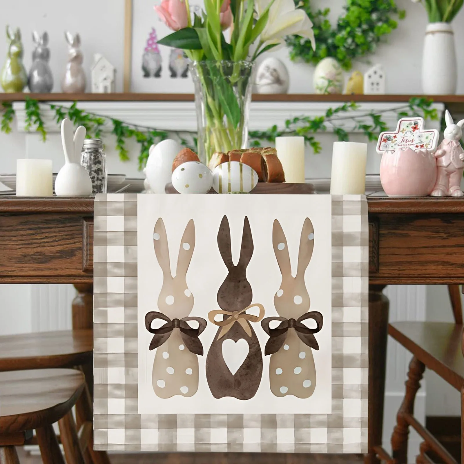 

Пасхальный настольный флаг праздничный кролик яйцо маленькая льняная скатерть с принтом Пасхальный домашний декор винтажный пасхальный стол для спальни