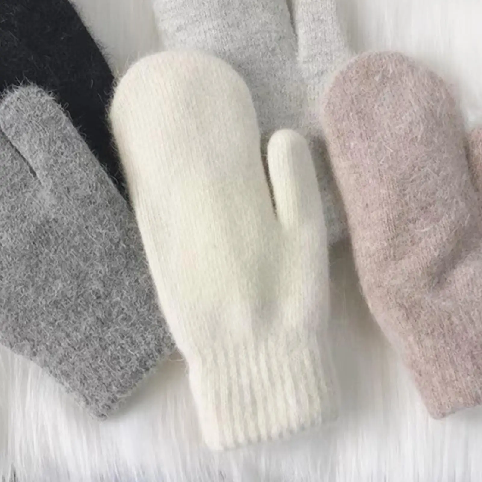 

Женские зимние теплые кашемировые Однотонные эластичные новые искусственные перчатки вязаный кролик полный 2023 пальцев мех имитация K0Z0