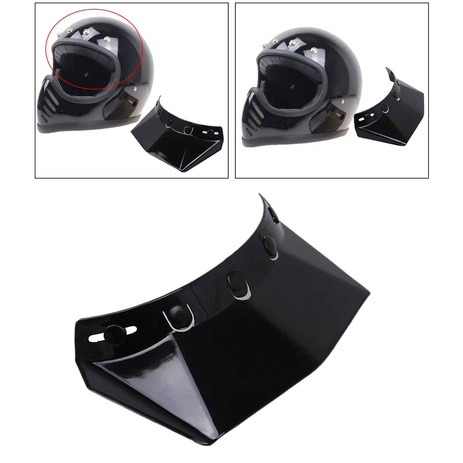 

Retro 5-Snap Bubble Visor Peak Replacement for Motorcycle Helmet Decoration