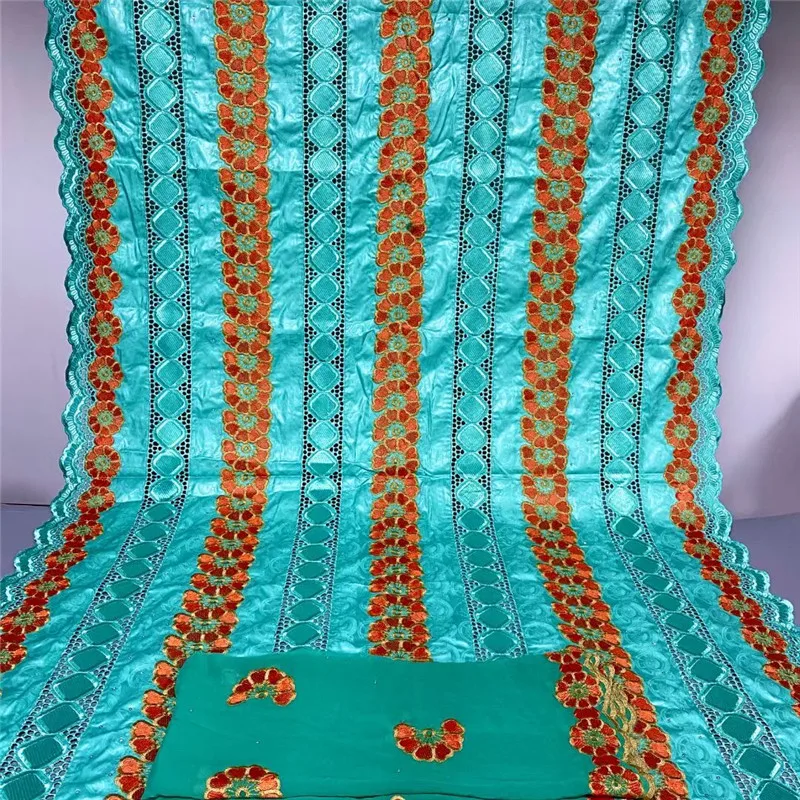 

New arrival with scarf african Bazin riche fabric with beads embroidery lace / bazin riche dress material Nigerian 4L111702
