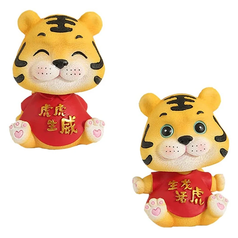 

2PCS Tiger Jewelry Shaking Head Toy Lucky Tiger Statue Animal Model