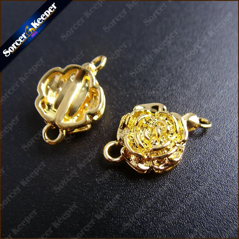 10 PCS Wholesale 1 Strings Filigree Yellow Gold Plating Flower Box Clasps 16X11mm FINDINGS Pearl clasp beads Free shipping |
