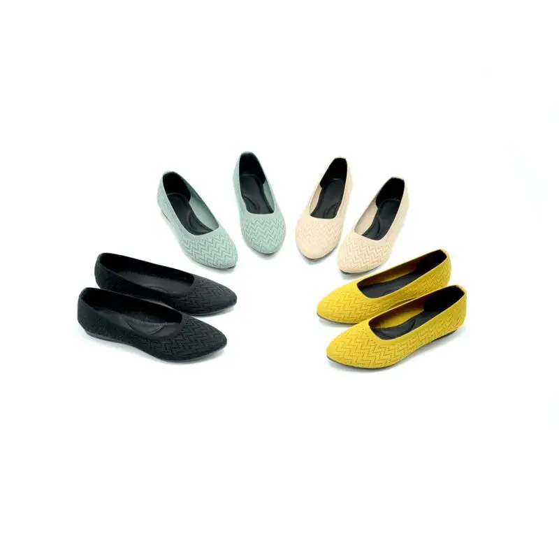 

Women Breathable Knitted V pointed Toe Thick Heels Flat Ballerina Stretchy Loafers Accept custom size 300 pairs starting batch