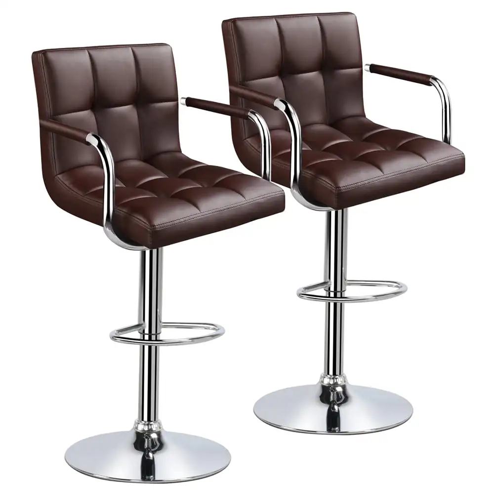 

SMILE MART Adjustable PU Leather Bar Stool with High Back, 2pcs, Brown