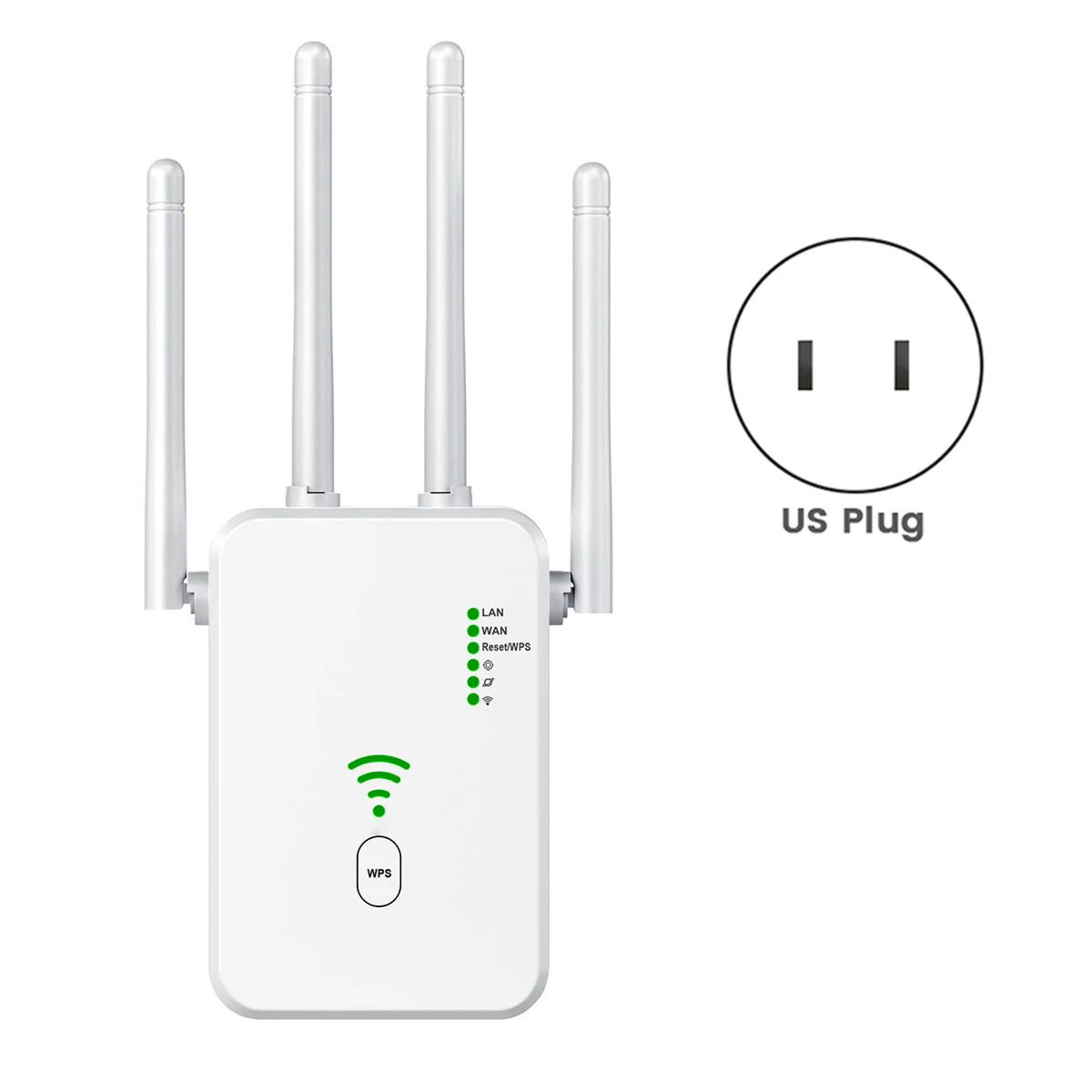 

300M WiFi Repeater 2.4G Wireless Router Signal Booster Extender 4 Antenna Router Signal Amplifier for Home(US Plug)
