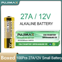 pujimax 100pcsbox small battery 27a g27a mn27 ms27 12v alkaline battery for doorbell chandelier flash trigger long storage time