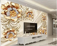 custom photo mural 3d flowers wallpapers luxury golden jewelry flowers home decor living room wallpapers for walls in rolls